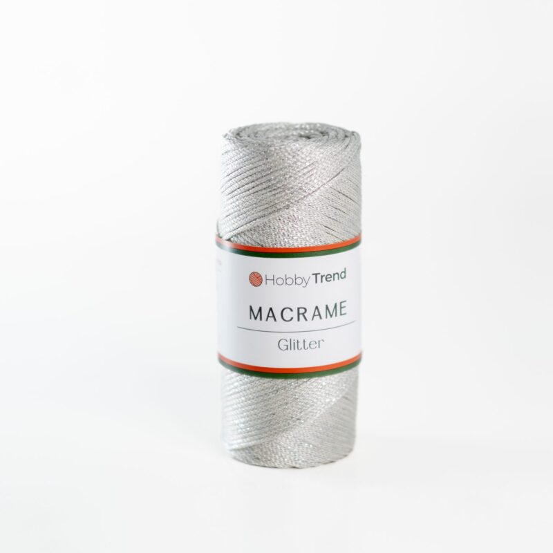 HobbyTrend Makrame Glitter 010S Light Grey – Silver Sim